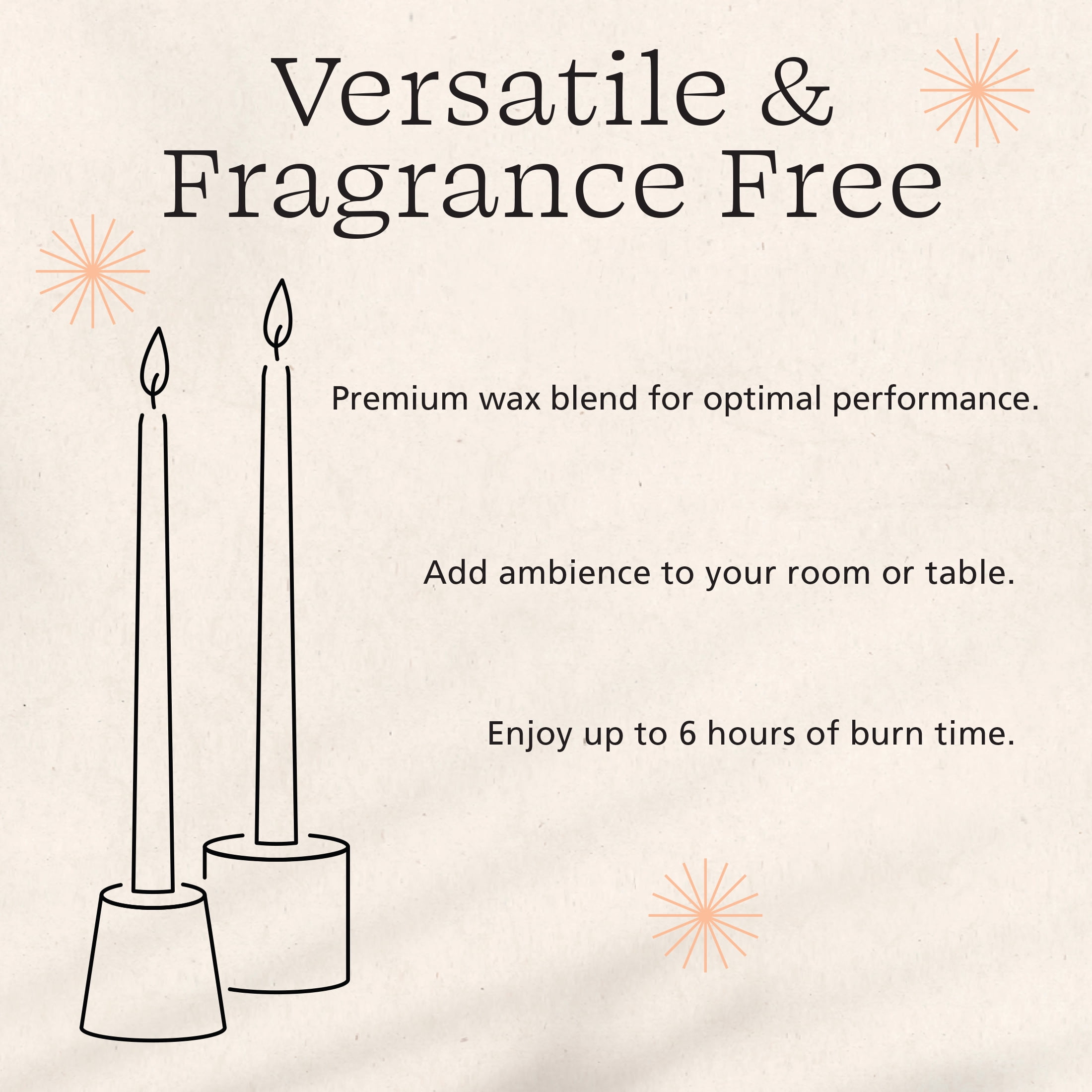 (6 pack) Mainstays Single Wick 10" Taper Candle, Unscented, Light Gray