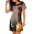thumbnail image 2 of Balery Elephant Sunset in Kenya Camisón de manga corta con cuello redondo para mujer, cómodo y elegante., 2 of 6