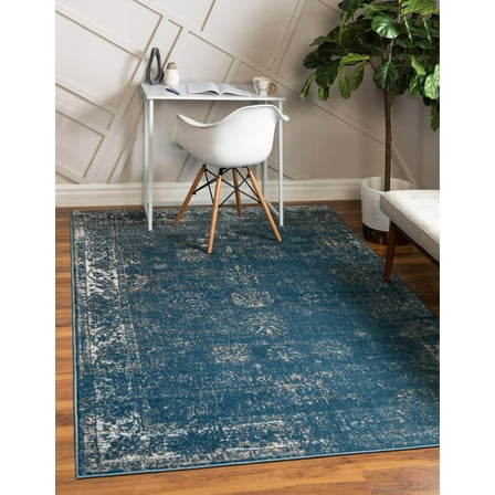 Rugs.com Monte Carlo Collection Rug – 7' x 10' Blue Medium Rug Perfect For Living Rooms, Large Dining Rooms, Open Floorplans
