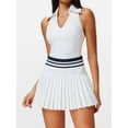 thumbnail image 4 of Women'S Tennis Skirt Ribbed Golf Skirt Half Zip Pleated Sports Skirt with Built-in Shorts and Bra White XXXL, 4 of 8