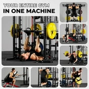 Mikolo Smith Machine Home Gym, All-in-One Power Rack with Smith Cage and Functional Trainer, Squat Rack with 2:1 Dual Pulley Cable System and Extended Forward Reach, Vertical Leg Press