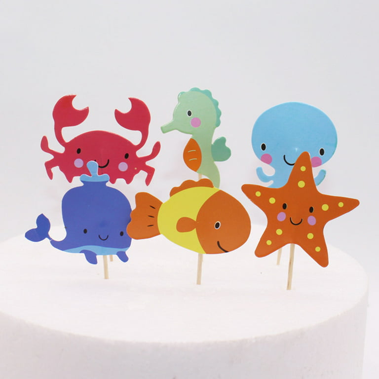 Hemoton Cupcake Toppers The Sea Fish Gymnastics Cake Topper Nautical Ocean  Dolphin Toothpicks Party Decorations 