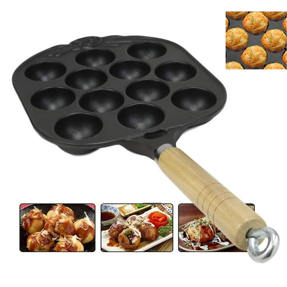 12 Holes Enamel Cast Iron Japanese Takoyaki Octopus Balls Food Baking Grill Pan