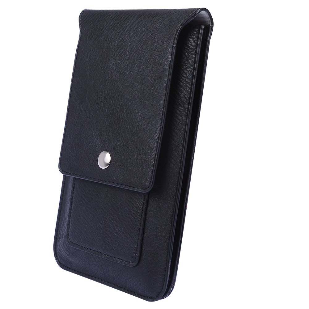 2-PACK: Professional Vegan Leather Vertical Smartphone Holster Wallet (Black/Brown) with Belt Loop, Carabiner, Card Slots - fits Smartphones up to 6.5-inch iPhone XR/XS Max/XS Galaxy S10+/S9 Note 9/8