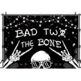 thumbnail image 3 of Skeleton 2nd Birthday Backdrop for Bad Two the Bone Black White Skull Two Years Old Bday Rock and Roll Boy Cool Photography Background Decorations Photo Booth Studio Prop, 3 of 5