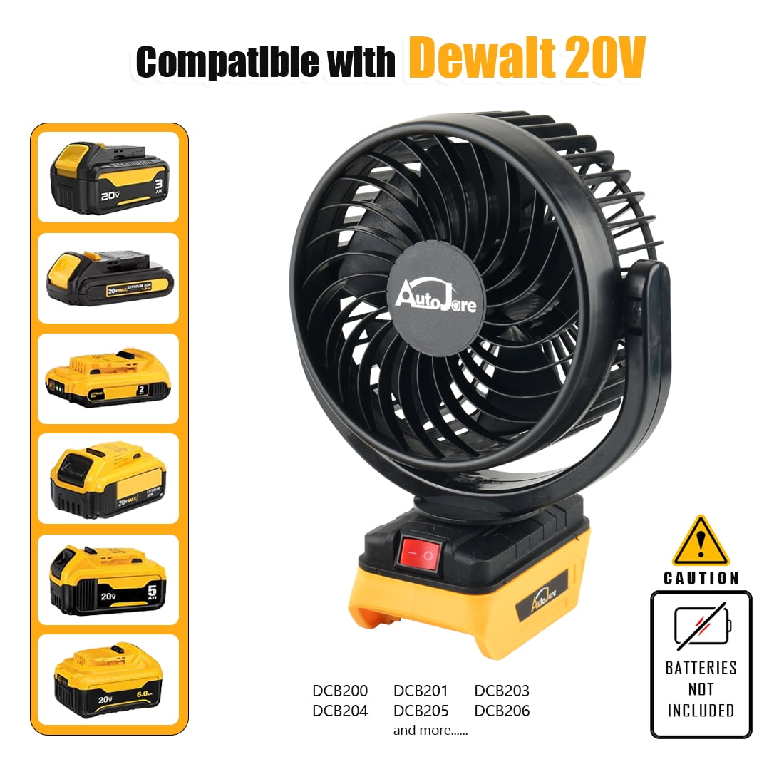 Portable Cordless Fan for Dewalt 20V, Battery Powered 360° Roating Fan Brushless Motor with 2 USB Charging Interface For Household, Office, Camping (No Battery)