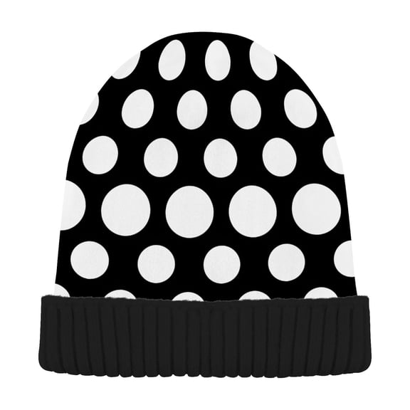 joogoo White Polka Dots Beanie Hats Cuffed Winter Warm Knit Thick Beanies