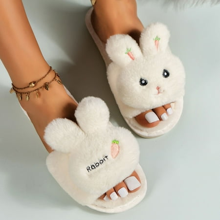 

Cotton Slippers Winter Plush Thick Bottom Cotton Slippers Cute Indoor And Outdoor One-word Cartoon Home Furry Slippers