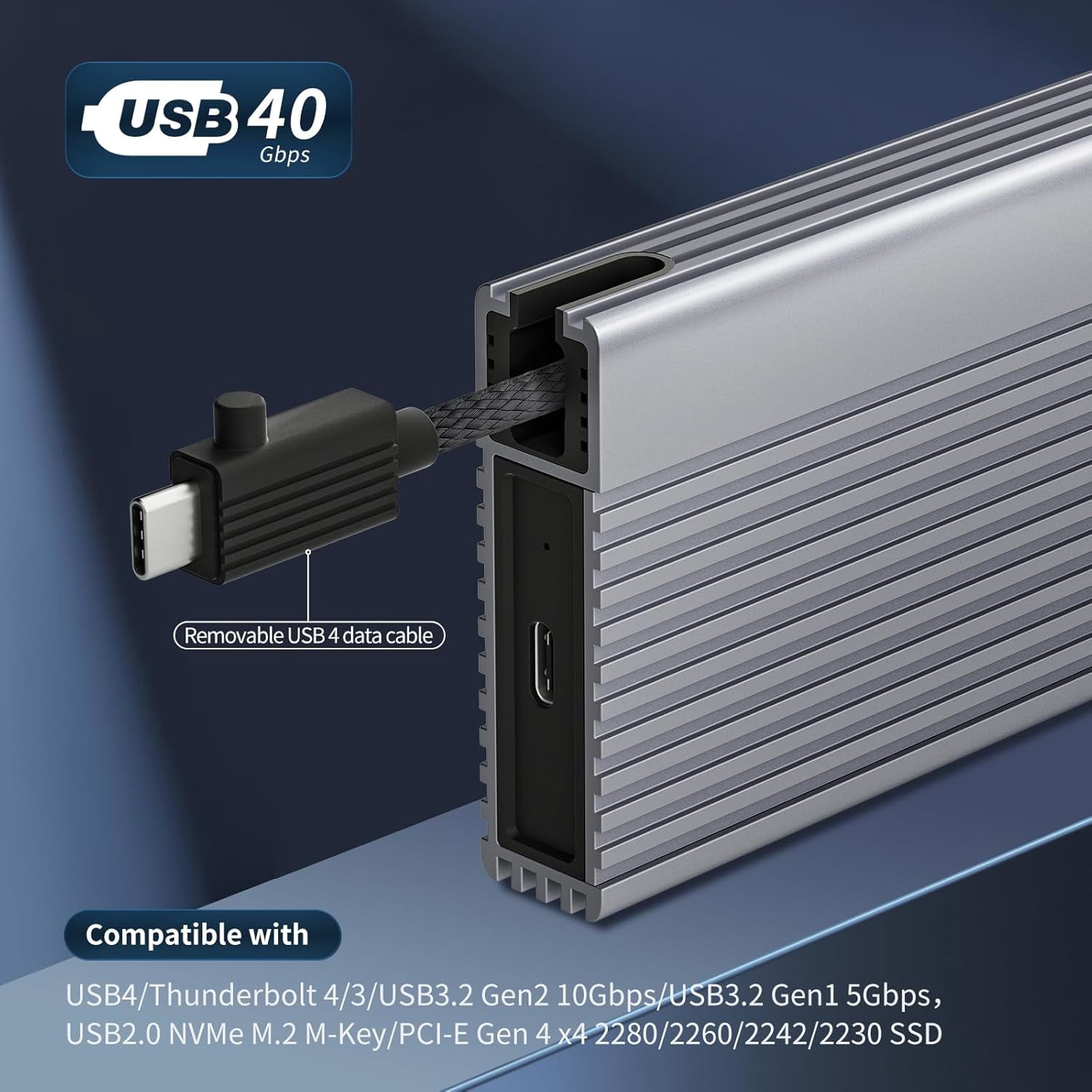 USB4 40Gbps M.2 NVMe SSD Enclosure, ASM2464PD Chip, Aluminum Case, Compatible with Thunderbolt 3/4 USB4/3.2/3.1/3.0/2.0