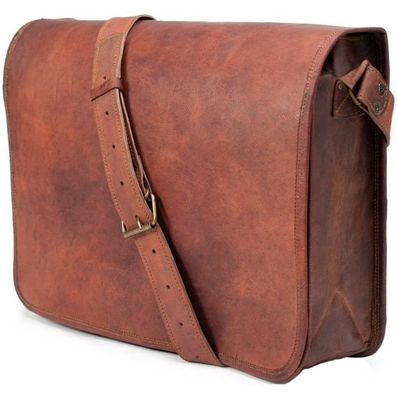 Jaald 11" Leather Messenger Bag Satchel Laptop Briefcase for Men Women Vintage Travel Crossbody Shoulder Bag Office Handbag Corporate Gift