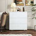 thumbnail image 3 of KULAGAGA Modern Nightstand Bed Side Table with 3 Drawers, Night Stand with No Handle Design, End Sofa Table for Living Room, White 30.3”W x 15.7”D x 32.3”H, 3 of 7