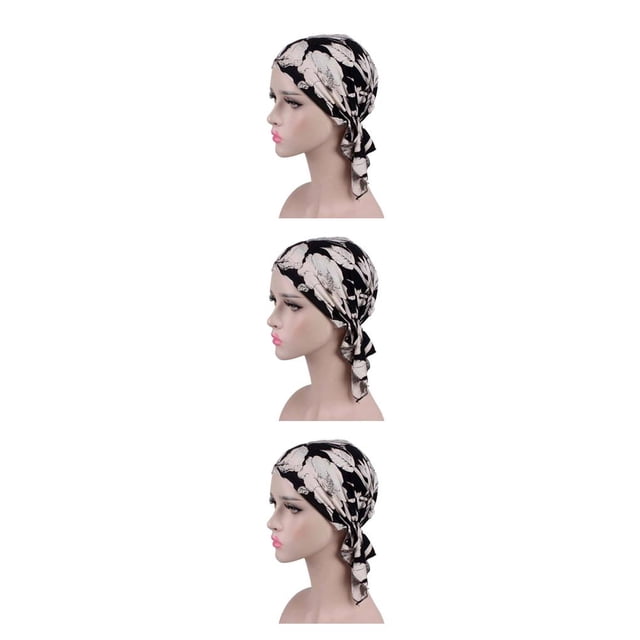 stanreset Fashion Print Flowers Women Inner Hijabs Cap Muslim Ruffle Chemo Hat Type1 NO1