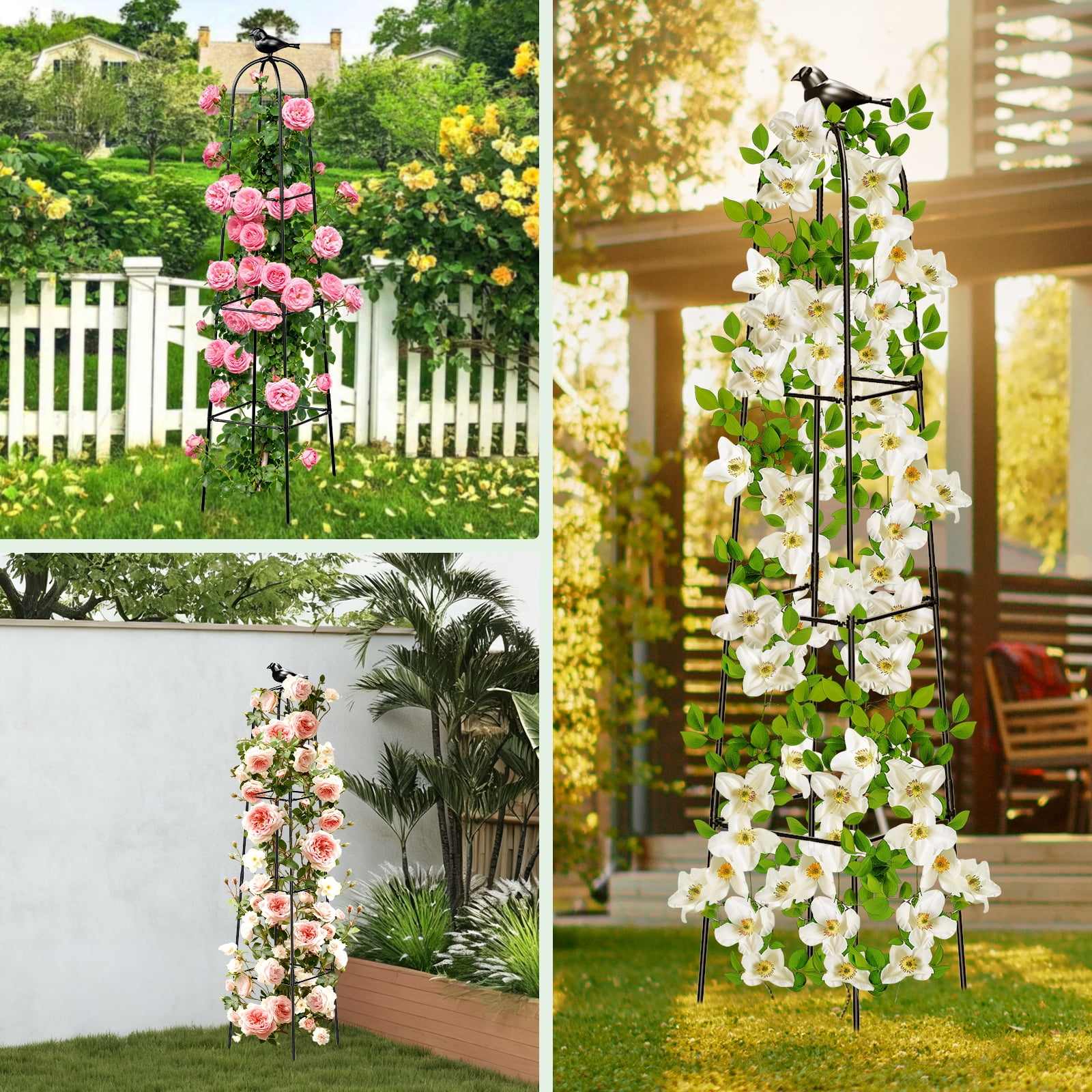 MQHUAYU 67 Inch Adjustable Garden Obelisk Trellis for Climbing Plants , Rustproof Metal Plant Support Frame, Outdoor Indoor Climbing Vine Cucumber Tomato Growing Stand