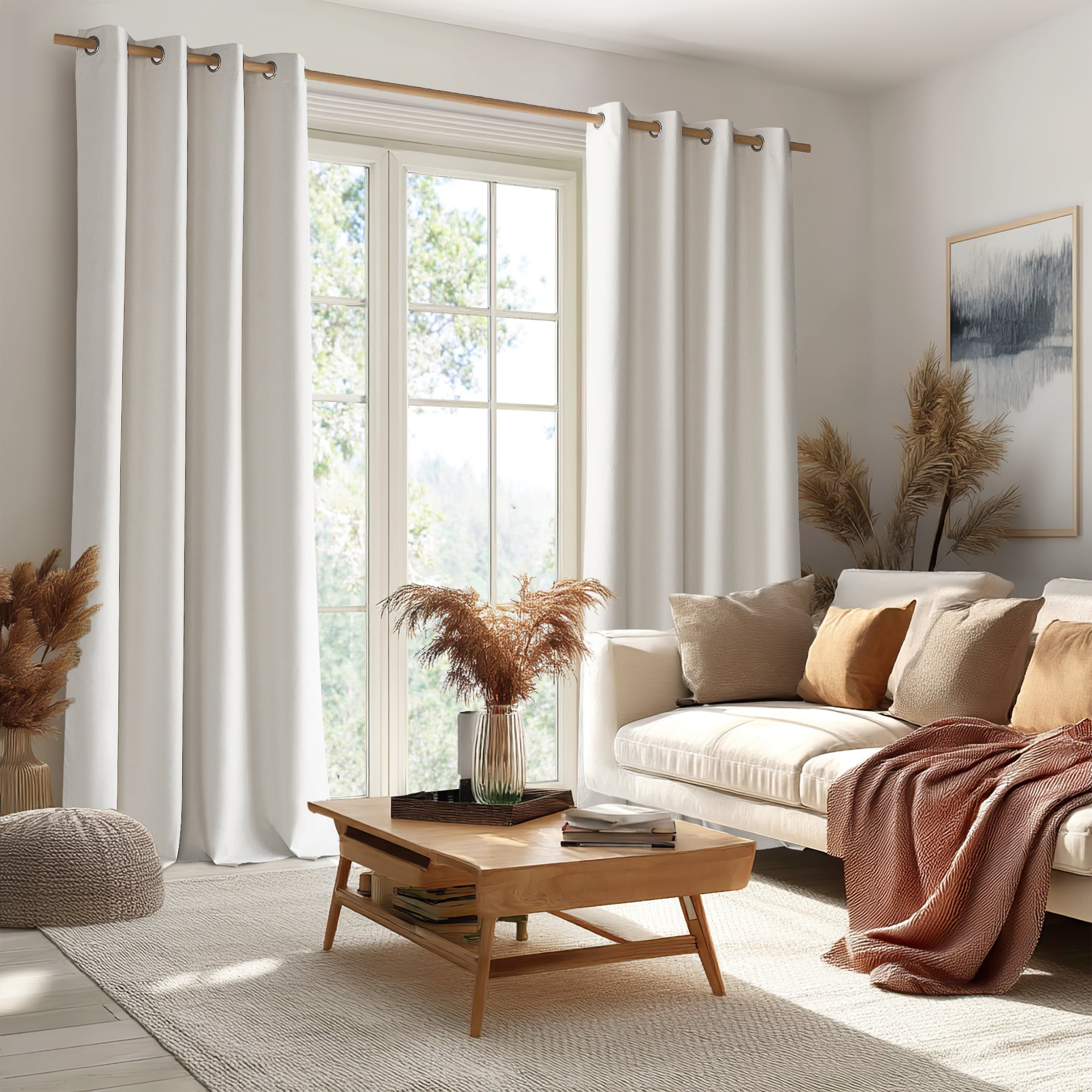 NICETOWN 100% Blackout Curtain Extra Long Faux Linen Noise Reducing Solid Modern Privacy Drapes, W52 x L102, Cream, Set of 2