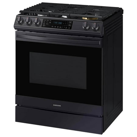 Samsung - 6.0 cu. ft. Front Control Slide-In Gas Convection Range with Air Fry & Wi-Fi, Fingerprint Resistant - Black Stainless Steel