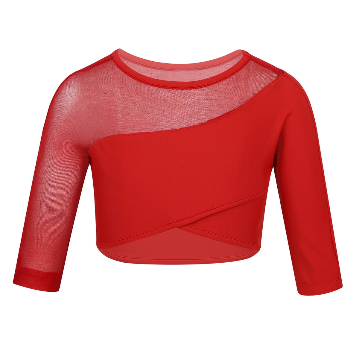 MSemis Kids Girls 3 4 Sleeves Mesh Splice Crop Tops Dance Sports T msemis-kids-girls-3-4-sleeves-mesh-splice-crop-tops-dance-sports-t