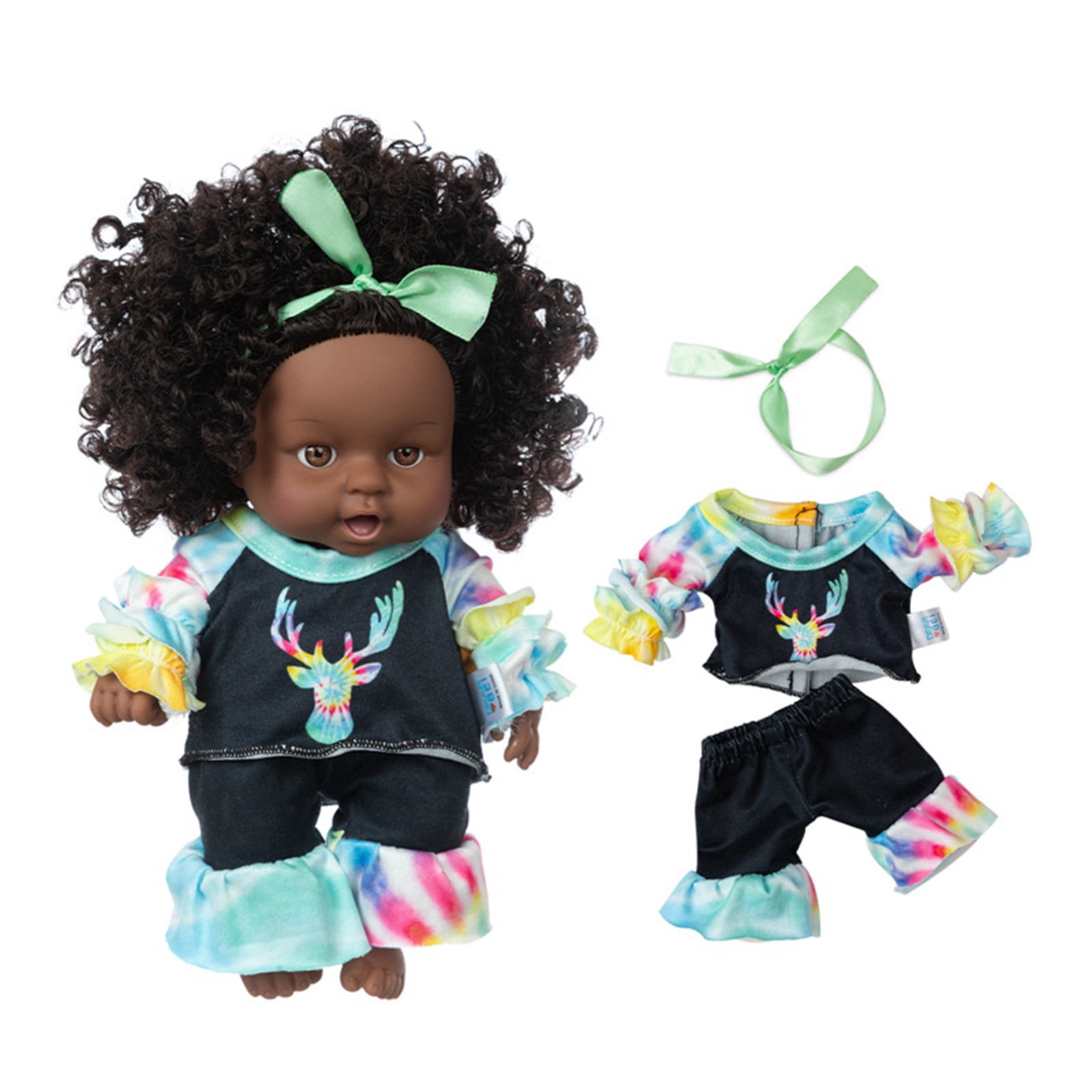 kkbbma Big Deals Black Baby Dolls - 8 Inch Black American African Black Girl Doll with Dress, Realistic Reborn Baby Doll for Kids aged 2 3 4 5 6, Small Black Doll Toy with Curly Hair for Birthday