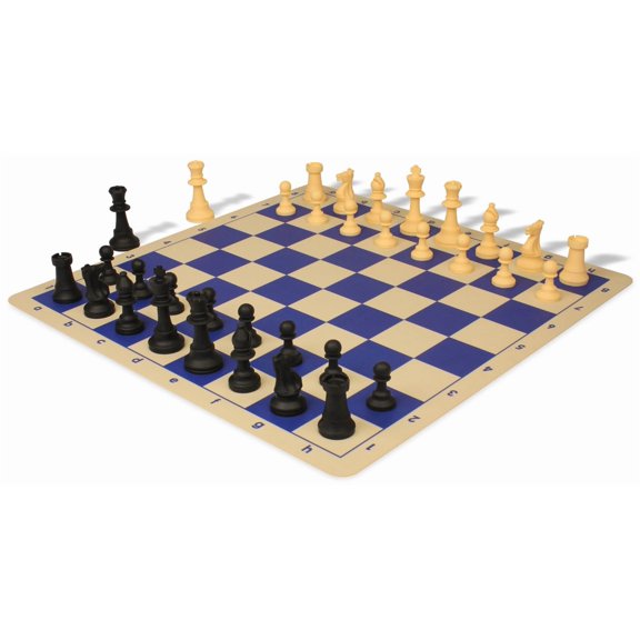 Club Special Silicone Chess Set Black & Camel Pieces with Blue & Buff Silicone Board - 3.5" King