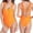 Orange, variant on Ruffle Straps One Piece Swimsuits Women Solid Color Backless High Cut Bikini Style Lightweight