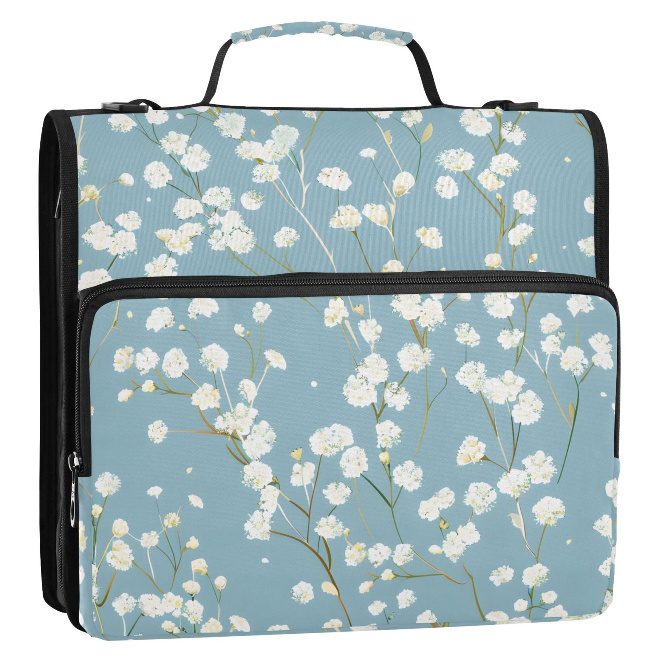 ALAZA Zipper Binder Floral Blue 3 Ring Trapper Keeper File Folder Organizer Bag