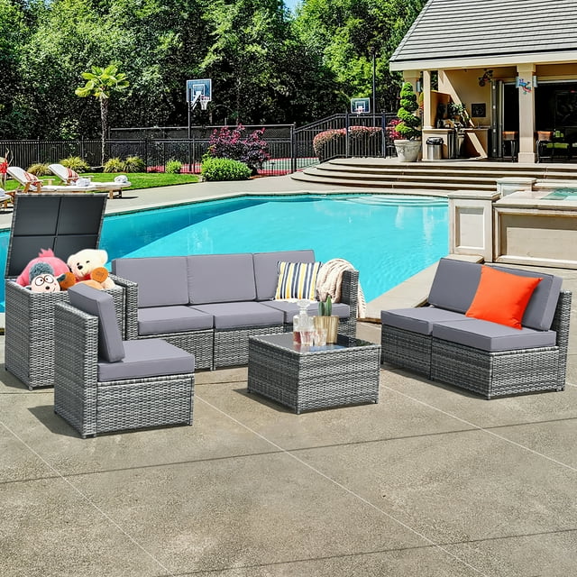 Costway Ensemble de Meubles en Rotin Osier 8 Pcs Canapé en Rotin Mobilier de Patio avec Rangement Extérieur