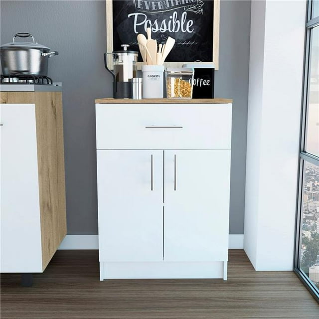 HomeRoots 473313 Ligh Oak & White Pantry Cabinet