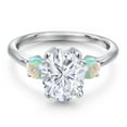 thumbnail image 3 of Gem Stone King 925 Sterling Silver White Simulated Opal Ring Set with Oval Moissanite (3.50 Cttw), 3 of 7