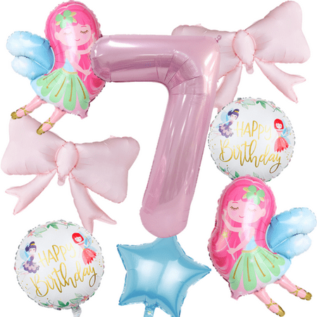 Little Fairy Digital Balloon Set withTwo elegant pink bow Suitable for Girls' Birthday Parties Decoration.