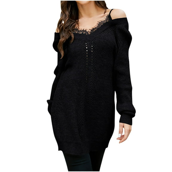 Clearance under $5 JINMGG V Neck Sweaters for Women Fall Winter Clearance,Women's Fashion Long Sleeves V-Neck Loose Pullover Tops Blouse Knitted Sweater