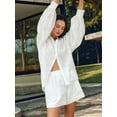 thumbnail image 3 of 2 Piece Sets for Women Summer Oversized White Shirt and Shorts Sets for Women 2 Piece Outfits Vacation Sets M, 3 of 7