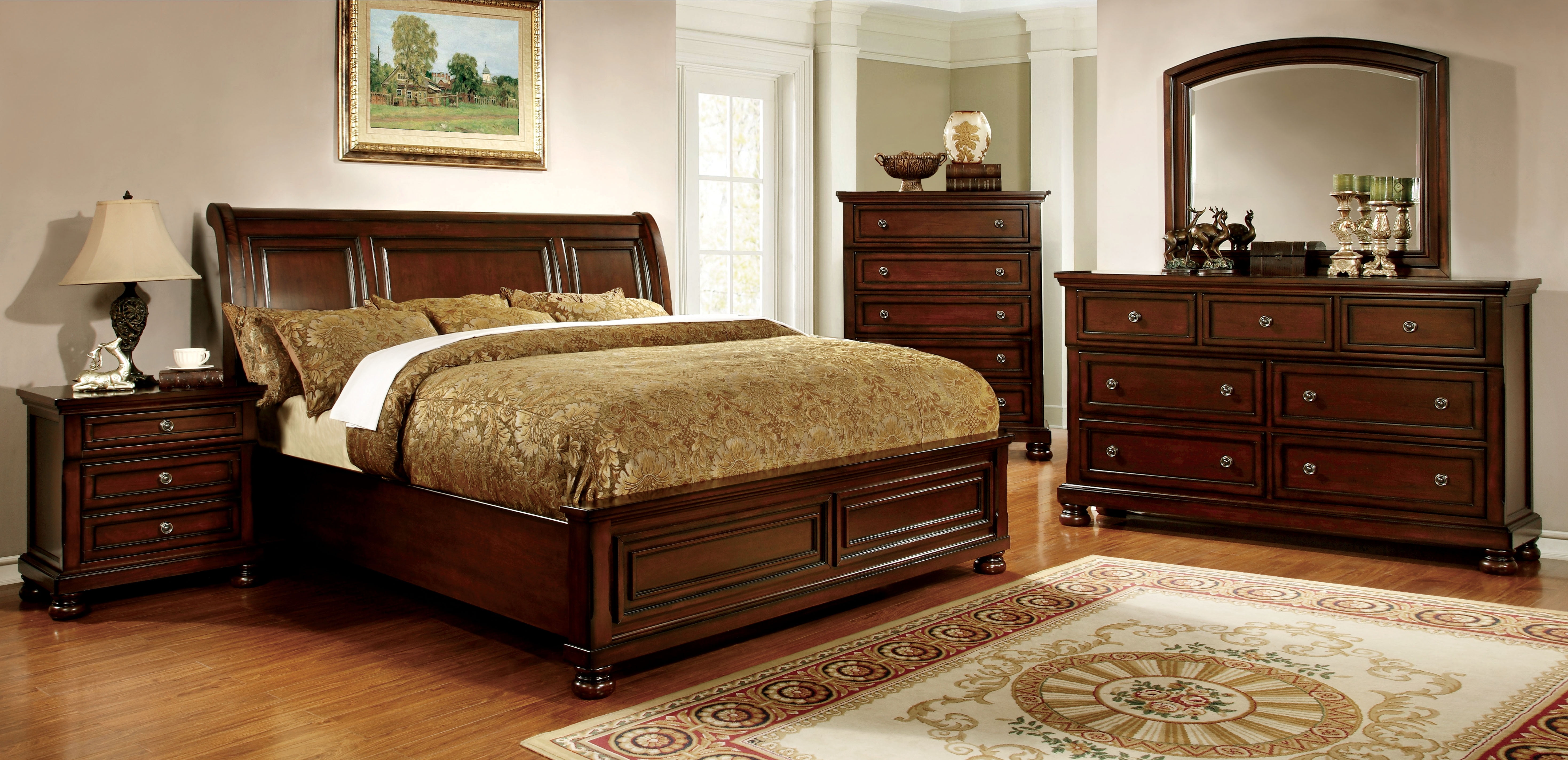 Violeta Transitional Wooden 5-Drawer Chest, Dark Cherry