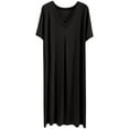 thumbnail image 2 of Yteetum Black Maxi Dress for Women Summer Plus Size V-neck Nightgown Ladies Fasshion Oversize Short Sleeve Pleated Lightweight Baggy Lounge Pajamas Dresses XL, 2 of 8