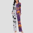 thumbnail image 5 of Women's Halloween Pajama Set Pumpkin Button Down Long Sleeve Print Sleepwear 2-Piece Lounge Suit with Pockets, 5 of 7