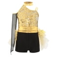 thumbnail image 1 of inlzdz Combinaison Courte à Sequins pour Filles, Jupe en Tulle, Performance Jazz Latin Or 8, 1 of 7