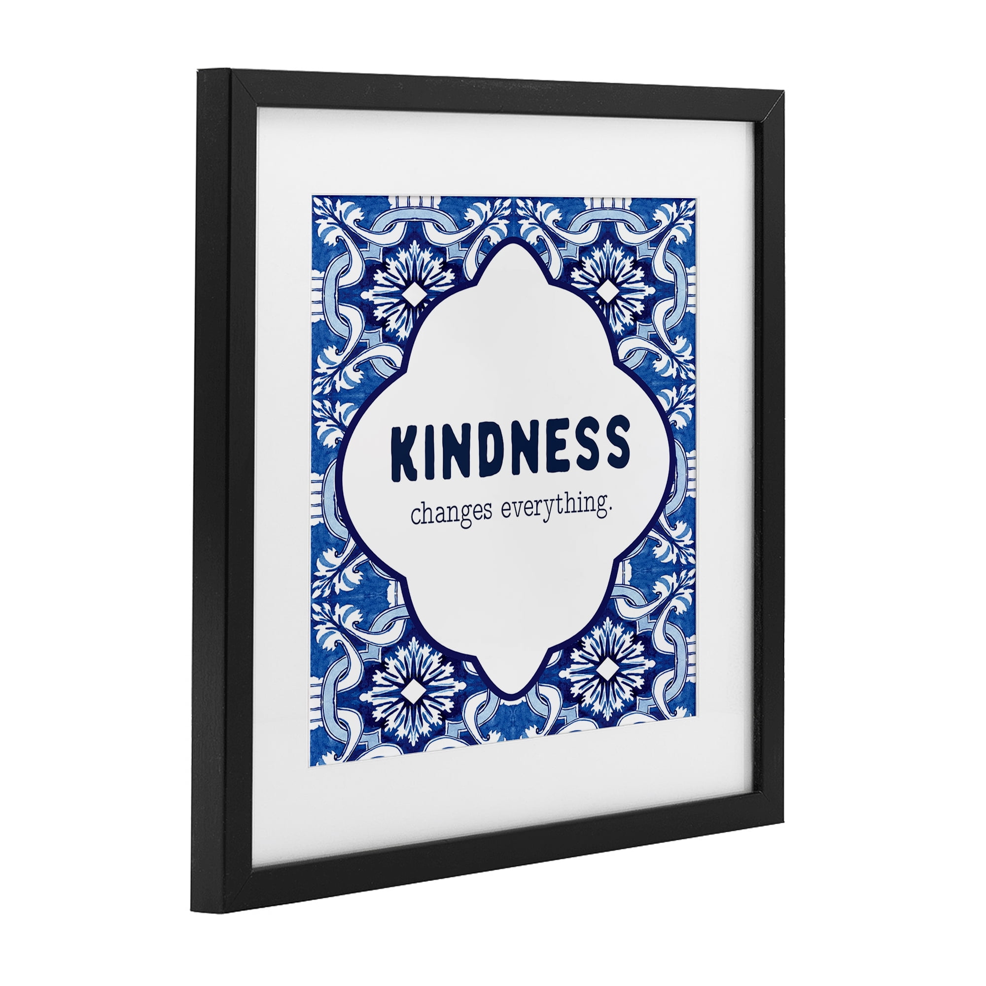 Patterned Kindness Changes Everything Black Framed Print Under Glass, design by Lettered and Lined