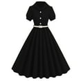 thumbnail image 2 of ITSAME Womens A-Frame Dress, Pleated Lapel Short Sleeve Elegant Tunic Maxi Dress Black 2XL, 2 of 9