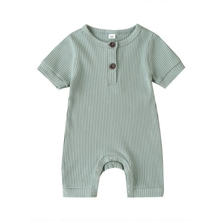 

JYYYBF Summer Newborn Button Down Romper Infant Short Sleeve Knitted Jumpsuit Baby Boys Girls Solid Ribbed Playsuit Pajamas