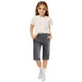 thumbnail image 5 of KAUOD Girl's Summer Capris Casual Cotton Linen Tapered High Waist Drawstring Knee Length Loose Trouser with Pockets Clothes, 5 of 9