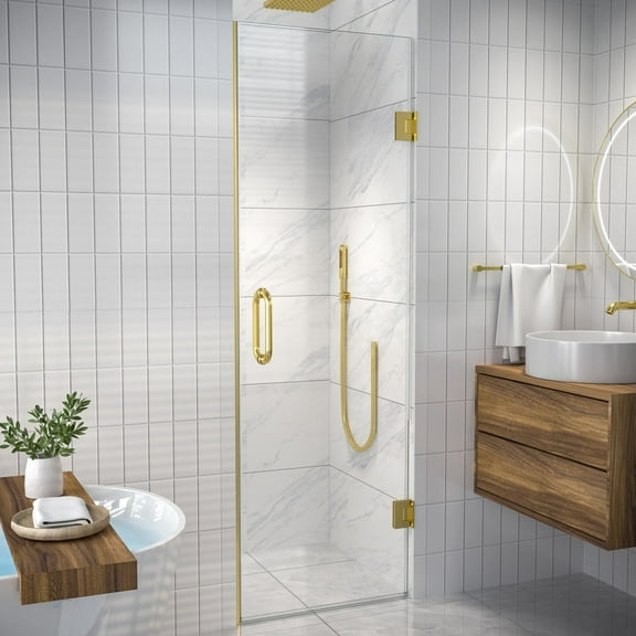 Valor 24"x72" Frameless Shower Door in Brush Gold With Seal Strip Parts and Handle,Glass Hinged Shower Door
