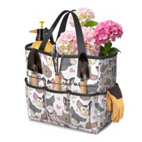Garden Tool Bag,Bulldog Dog and Love Heart Garden Tool Organizer,Garden Gifts,Waterproof Multi-Pocket Garden Tool Storage 11.8x5.5x11.4 Inch(Tools NOT Included)