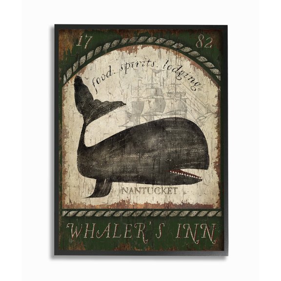 The Stupell Home Decor Collection Vintage Nantucket Whaler's Inn Sign Framed Giclee Texturized Art, 11 x 1.5 x 14