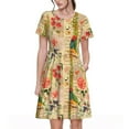 thumbnail image 1 of Easygdp Vintage Bird para Vestido Transpirable de Mujer, Vestido Suelto de Manga Corta con Pliegues y Bolsillos para el Verano, 1 of 6