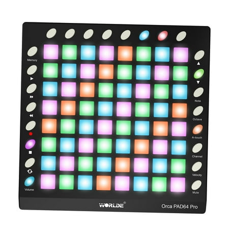Portable USB MIDI Drum Pad Controller, 64 Backlit Pads, 24 Buttons, Built-in Sound Module
