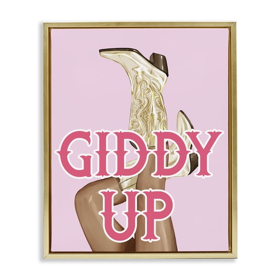 Stupell Industries Eclectic Giddy Up Cowgirl Phrase Gold Floating Frame Canvas Art, 17 x 21, by Ziwei Li