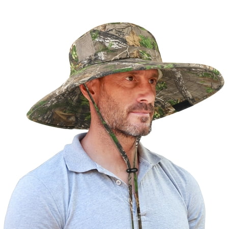 Men Women Camouflage Wide Brim Bucket Hat UPF 50+ Sun Protection for Hunting Fishing Hiking Outdoor Activities
