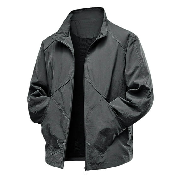ShomPort Mens Waterproof Coat Stand Collar Long Sleeve Full Zip Windbreaker Casual Solid Color Outdoor Cargo Jacket with Pocket