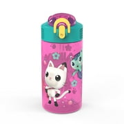 Zak Designs Gabbys Dollhouse 16 ounce Reusable Water Bottle with Hygienic spout cover and antimicrobial spout, Gabby's Cats