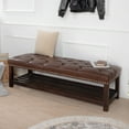 thumbnail image 3 of Xukmct Upholstered Leather End of Bed Bench with Shelf, Wood Frame Shoe Bench Shoe Rack Footstool for Bedroom, Living Room, Brown, 3 of 11