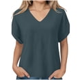 thumbnail image 4 of Diufon Womens Crinkle Gauze Blouse Rolled Short Sleeve V Neck Casual Loose Fitted Solid Color Summer Tunic Tops, 4 of 7