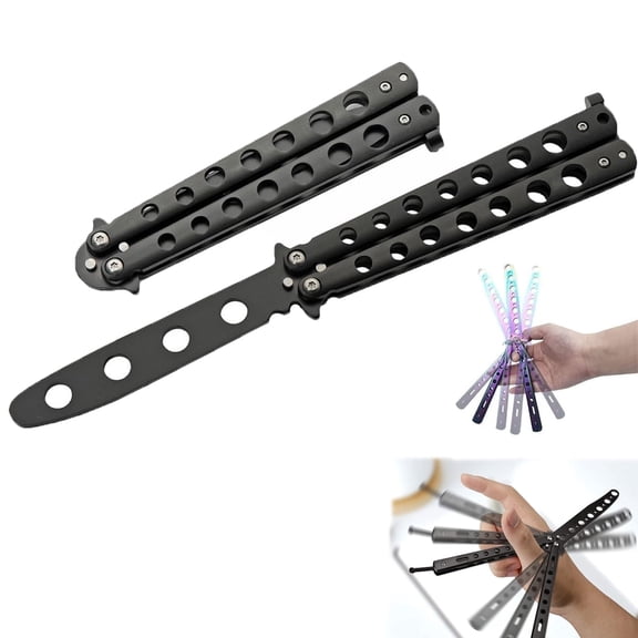 Tutuviw 1PC Practice Butterfly Trainer with Spanner, Stainless Steel Butterfly Trainer for Practicing Flipping Tricks,Fidget Toy,Manipulation Practice Tool Game for Safe Practice, Black